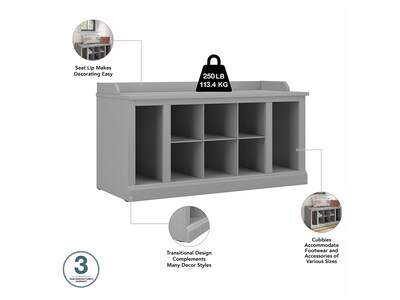 Bush Furniture Woodland 40W Shoe Storage Bench with Shelves and Wall Mounted Coat Rack, Cape Cod Gray (WDL004CG)