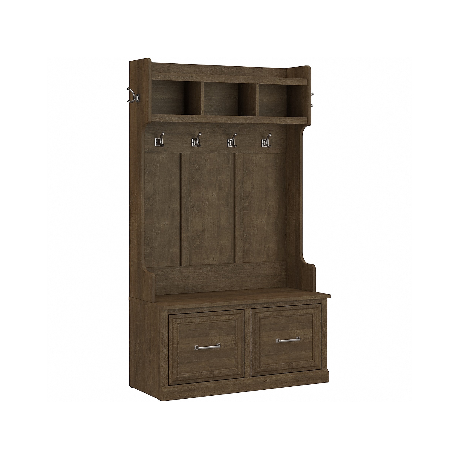 Bush Furniture Woodland 40W Hall Tree and Shoe Storage Bench with Doors, Ash Brown (WDL001ABR)