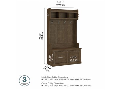 Bush Furniture Woodland 40W Hall Tree and Shoe Storage Bench with Doors, Ash Brown (WDL001ABR)