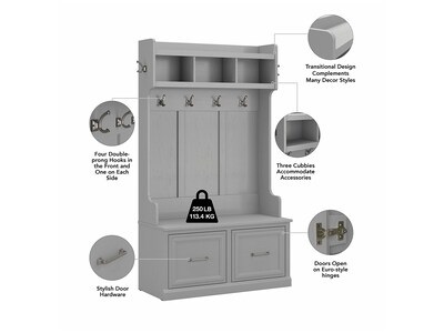 Bush Furniture Woodland 40W Hall Tree and Shoe Storage Bench with Doors, Cape Cod Gray (WDL001CG)