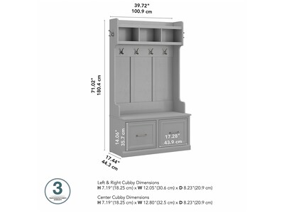 Bush Furniture Woodland 40W Hall Tree and Shoe Storage Bench with Doors, Cape Cod Gray (WDL001CG)