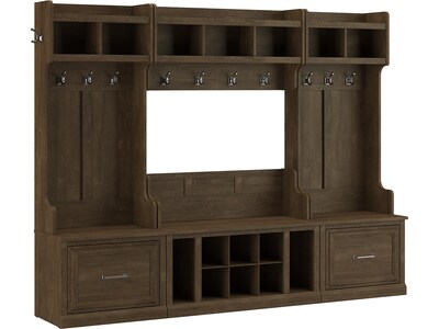 Bush Furniture Woodland Full Entryway Storage Set with Coat Rack and Shoe Bench with Drawers, Ash Br