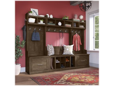 Bush Furniture Woodland Full Entryway Storage Set with Coat Rack and Shoe Bench with Drawers, Ash Brown (WDL014ABR)