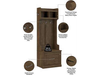 Bush Furniture Woodland Full Entryway Storage Set with Coat Rack and Shoe Bench with Drawers, Ash Brown (WDL014ABR)