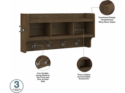 Bush Furniture Woodland Full Entryway Storage Set with Coat Rack and Shoe Bench with Drawers, Ash Brown (WDL014ABR)