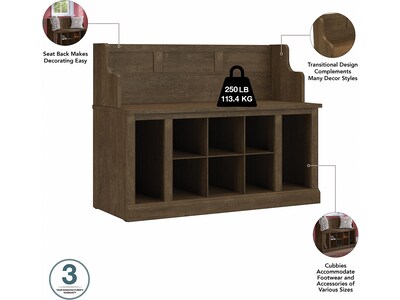 Bush Furniture Woodland Full Entryway Storage Set with Coat Rack and Shoe Bench with Drawers, Ash Brown (WDL014ABR)