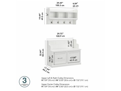 Bush Furniture Woodland 40W Entryway Bench with Doors and Wall Mounted Coat Rack, White Ash (WDL009WAS)