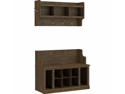 kathy ireland® Home by Bush Furniture Woodland 32 Shoe Storage Bench and Coat Rack with 12 Shelves,