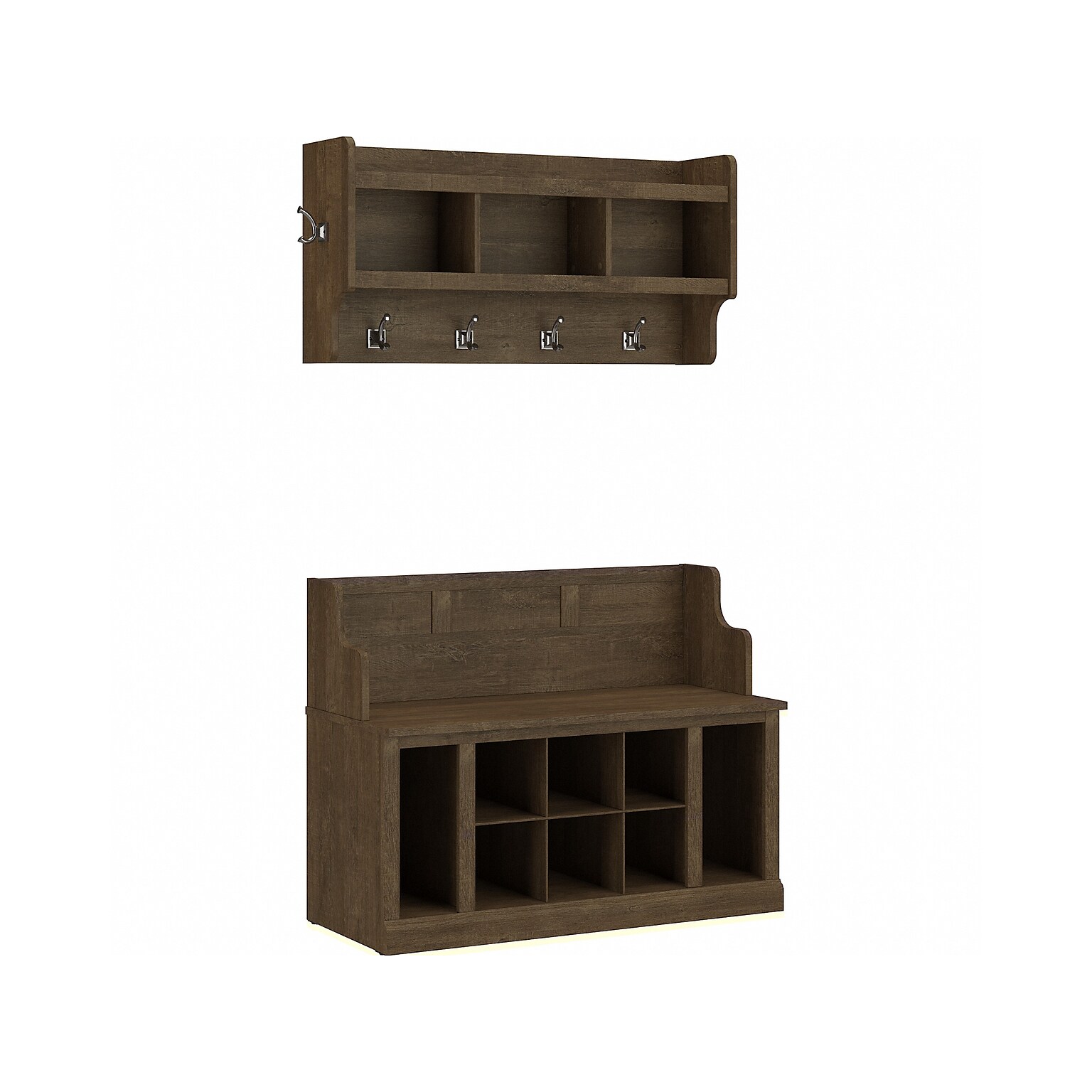 kathy ireland® Home by Bush Furniture Woodland 32 Shoe Storage Bench and Coat Rack with 12 Shelves, Ash Brown (WDL010ABR)