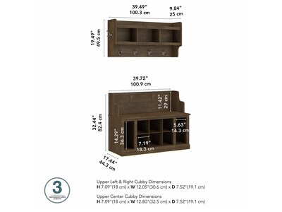 kathy ireland® Home by Bush Furniture Woodland 32" Shoe Storage Bench and Coat Rack with 12 Shelves, Ash Brown (WDL010ABR)