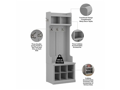 Bush Furniture Woodland 24W Hall Tree and Small Shoe Bench with Shelves, Cape Cod Gray (WDL008CG)