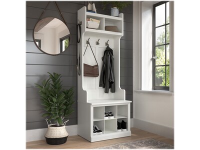 Bush Furniture Woodland 24W Hall Tree and Small Shoe Bench with Shelves, White Ash (WDL008WAS)
