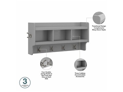 Bush Furniture Woodland 40W Entryway Bench with Doors and Wall Mounted Coat Rack, Cape Cod Gray (WDL009CG)