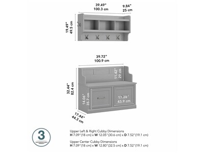 Bush Furniture Woodland 40W Entryway Bench with Doors and Wall Mounted Coat Rack, Cape Cod Gray (WDL009CG)