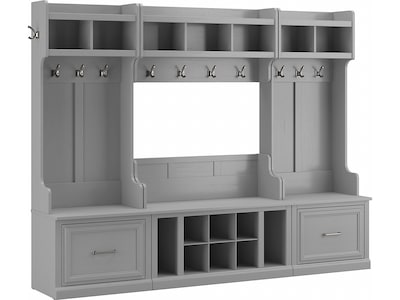 Bush Furniture Woodland Full Entryway Storage Set with Coat Rack and Shoe Bench with Drawers, Cape Cod Gray (WDL014CG)