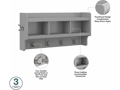 Bush Furniture Woodland Full Entryway Storage Set with Coat Rack and Shoe Bench with Drawers, Cape Cod Gray (WDL014CG)