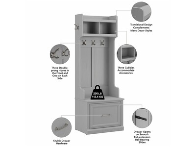 Bush Furniture Woodland 24W Hall Tree and Small Shoe Bench with Drawer, Cape Cod Gray (WDL007CG)