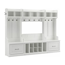 Bush Furniture Woodland Full Entryway Storage Set with Coat Rack and Shoe Bench with Drawers, White