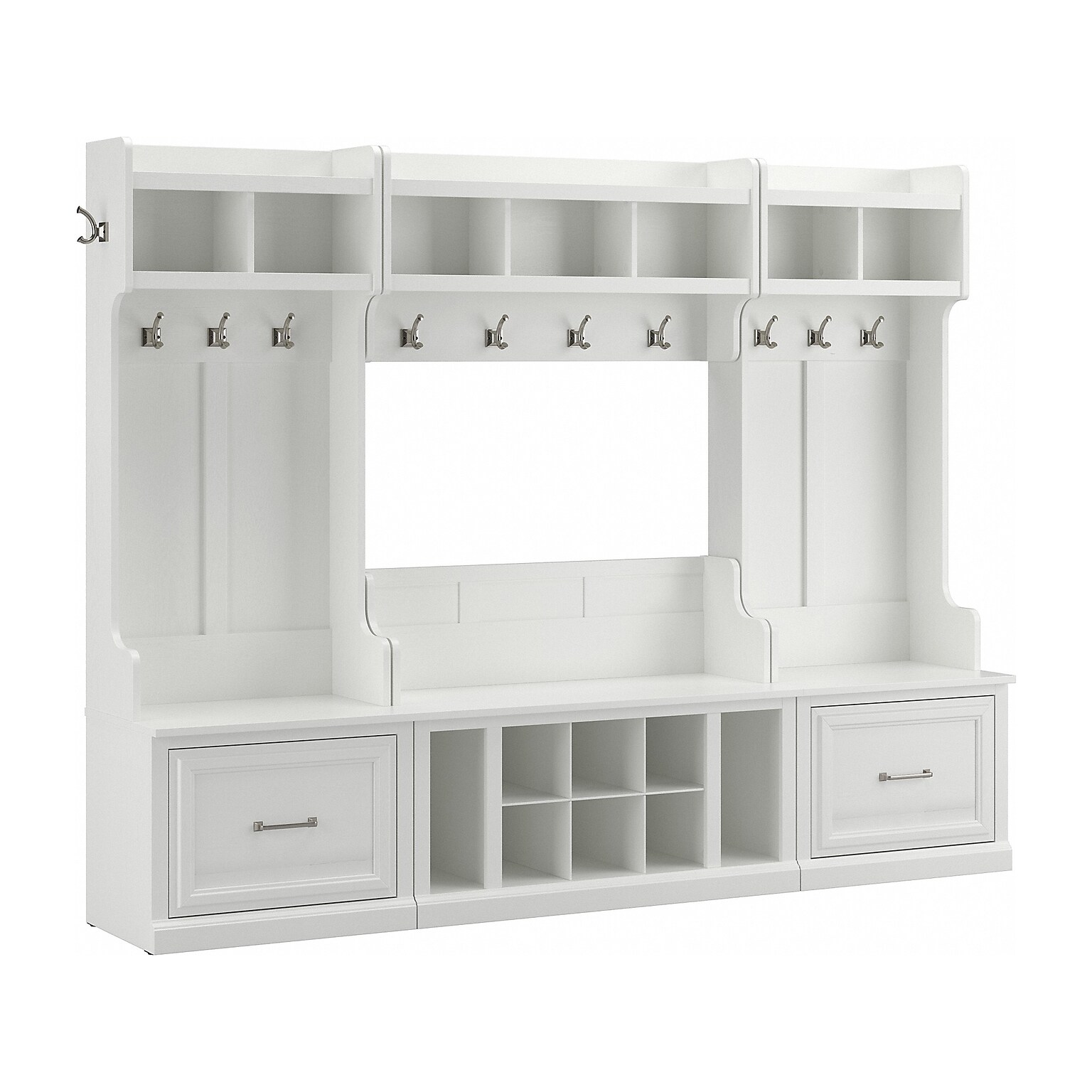 Bush Furniture Woodland Full Entryway Storage Set with Coat Rack and Shoe Bench with Drawers, White Ash (WDL014WAS)