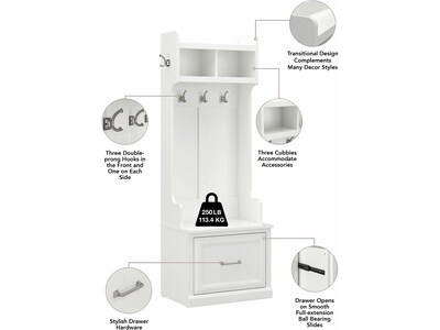 Bush Furniture Woodland Full Entryway Storage Set with Coat Rack and Shoe Bench with Drawers, White Ash (WDL014WAS)