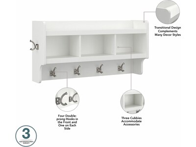 Bush Furniture Woodland Full Entryway Storage Set with Coat Rack and Shoe Bench with Drawers, White Ash (WDL014WAS)