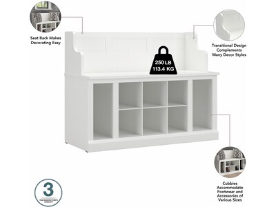 Bush Furniture Woodland Full Entryway Storage Set with Coat Rack and Shoe Bench with Drawers, White Ash (WDL014WAS)