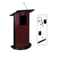 Amplivox 49H Contemporary Curved Panel Lectern, Jewel Mahogany with Wireless Sound (SW3135)
