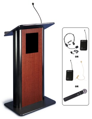 Amplivox 49"H Contemporary Flat Panel Lectern with Wireless Sound, Cherry Finish (SW3100)