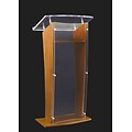 Amplivox 48H Clear H Style Acrylic with Oak Sides and Floor Panel Lectern, Clear Finish (SN350006)