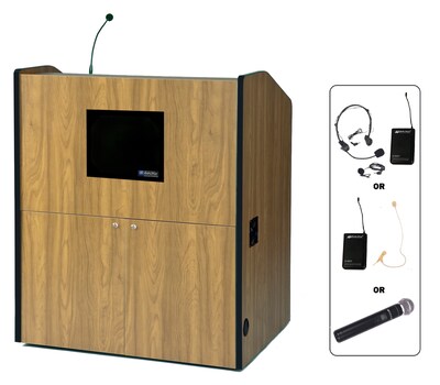 Amplivox 49"H Multimedia Smart Podium Wireless Sound, Oak Finish (SW3430-OK)