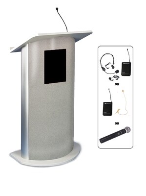 Amplivox 49H Contemporary Curved Panel Lectern with Wireless Sound, Gray Granite (SW3125)