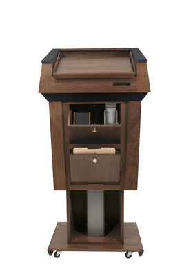 Amplivox 56"H Patriot Plus Adjustable Height Lectern with Sound System, Walnut Finish (SS3045A-WT)