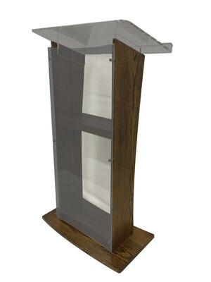Amplivox 48H Smoked H Style Acrylic with Walnut and Floor Panel Lectern, Translucent Finish (SN350027)