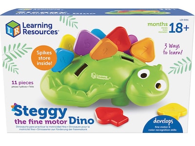 Learning Resources Steggy the Fine Motor Dino, 3.45H x 6.5W x 0.7D, Multicolor (LER9091)