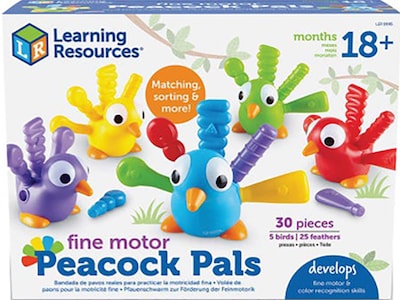 Learning Resources Fine Motor Peacock Pals, Assorted Colors, 5/Pack (LER9095)