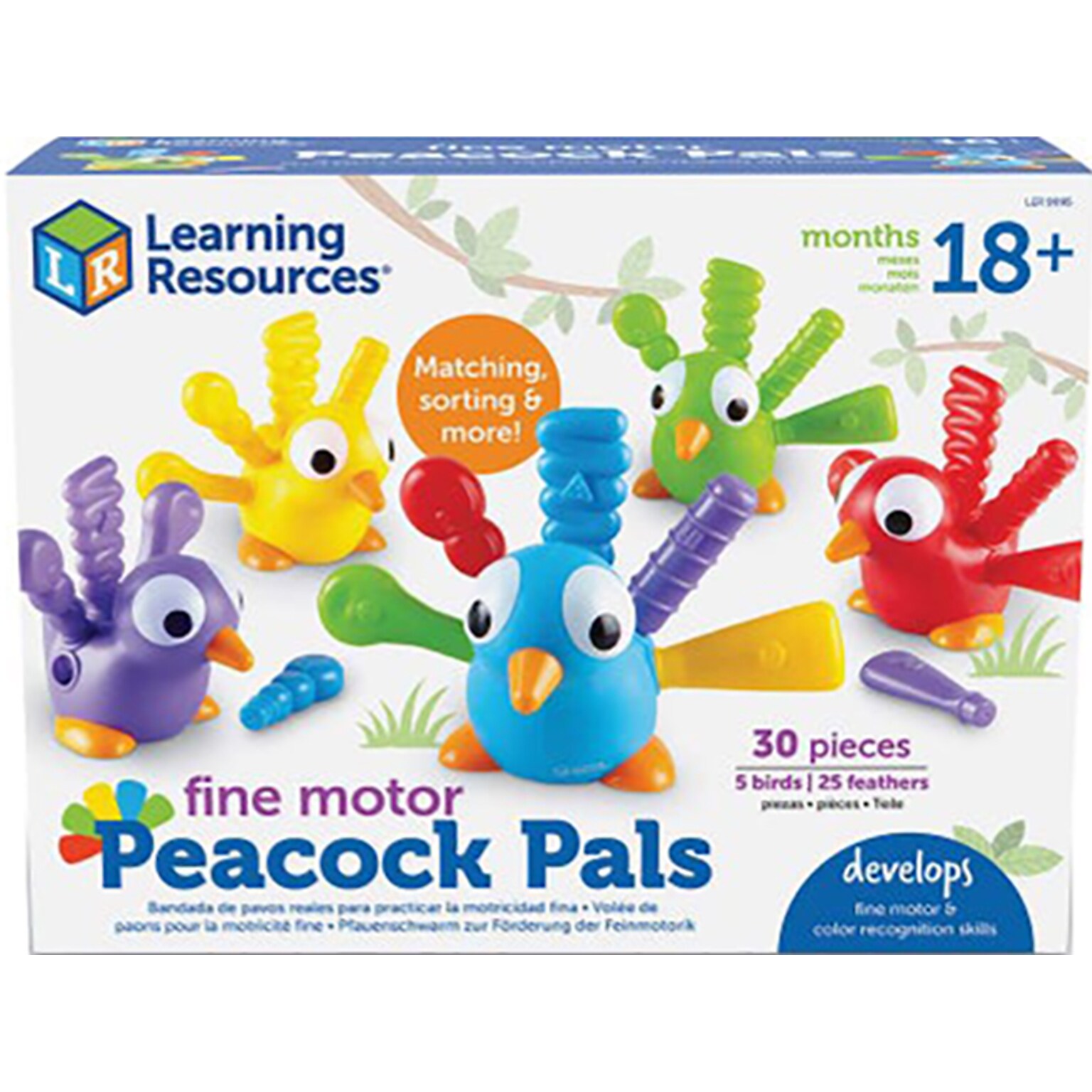 Learning Resources Fine Motor Peacock Pals, Assorted Colors, 5/Pack (LER9095)