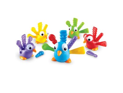 Learning Resources Fine Motor Peacock Pals, Assorted Colors, 5/Pack (LER9095)