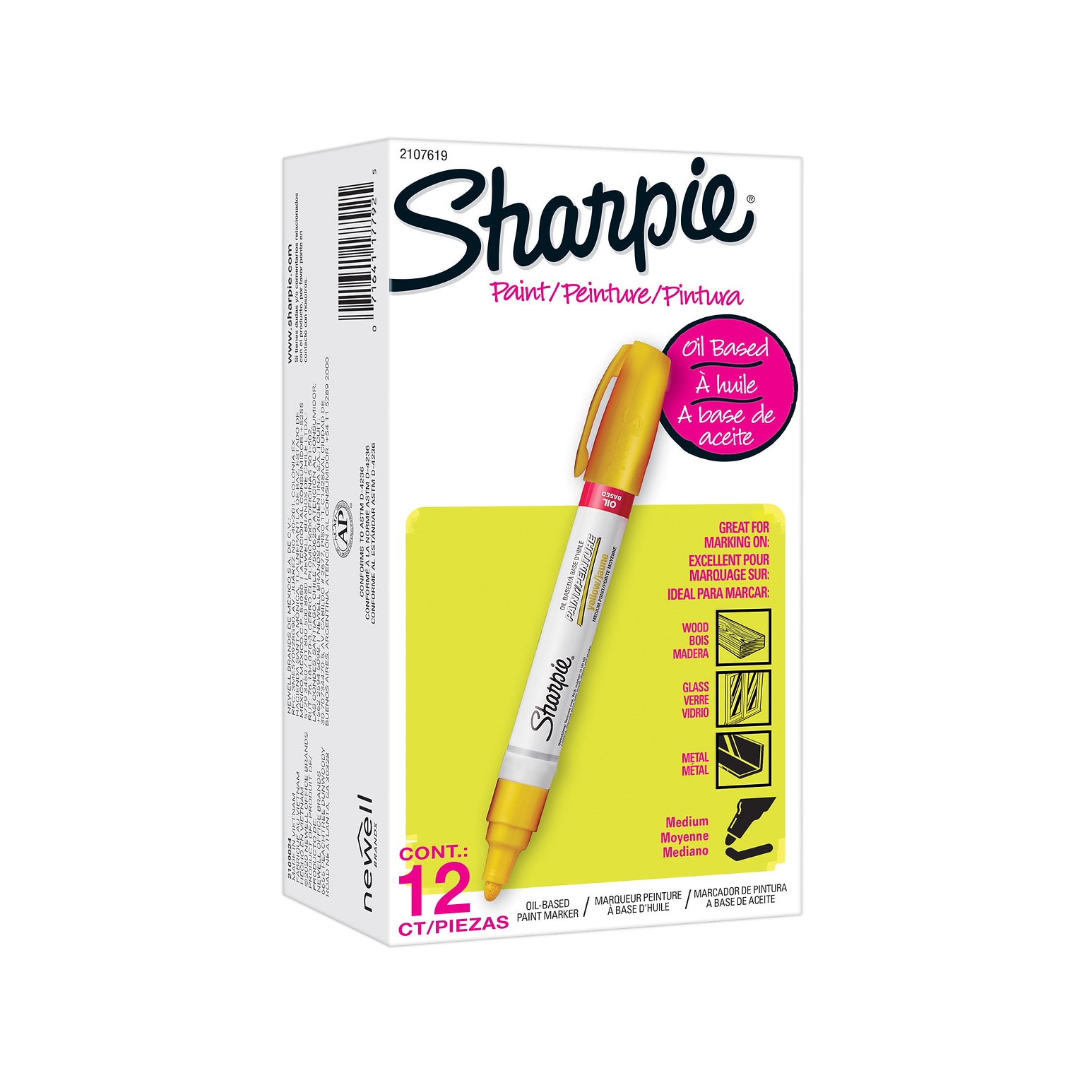 Sharpie Oil-Based Paint Marker, Medium Tip, Yellow, Dozen (2107619)