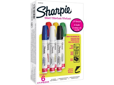 Sharpie Oil-Based Paint Marker, Medium Tip, Assorted, 6/Pack (2107618)