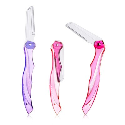 Zodaca 3 Piece Eyebrow Sharper Shaving Razor Folding Knife Blade Hair Remover Makeup Tool with Pouch (2288072)