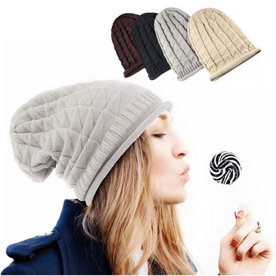 Zodaca Winter Womens Oversized Triangle Pattern Baggy Hat Crochet Beanie Knit Cap Warm Hats - Light Gray