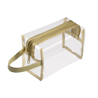 Zodaca Hanging Cosmetic Makeup Clear PVC Travel Wash Bag Holder Organizer Pouch - Gold (2276384)
