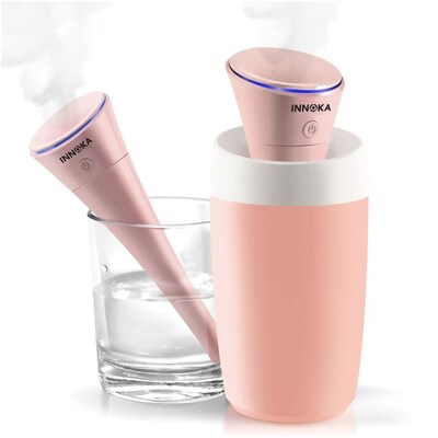 INNOKA Ultrasonic Portable USB Cool Mist Mini Air Humidifier [Auto Shut-Off & Whisper Quiet & USB Cable], 280ml, Pink