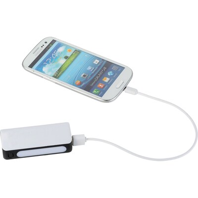 Natico Black and White ABS Flashlight Power Bank 2200 mAh (60-7186-WH)