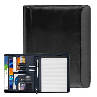 Natico Black Faux Leather Portfolio, Zipper 12.5H x 10.25W (60-PF-71)