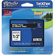 Brother P-touch TZe-335 Laminated Label Maker Tape, 1/2 x 26-2/10, White on Black (TZe-335)