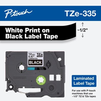 Brother P-touch TZe-335 Laminated Label Maker Tape, 1/2" x 26-2/10', White on Black (TZe-335)