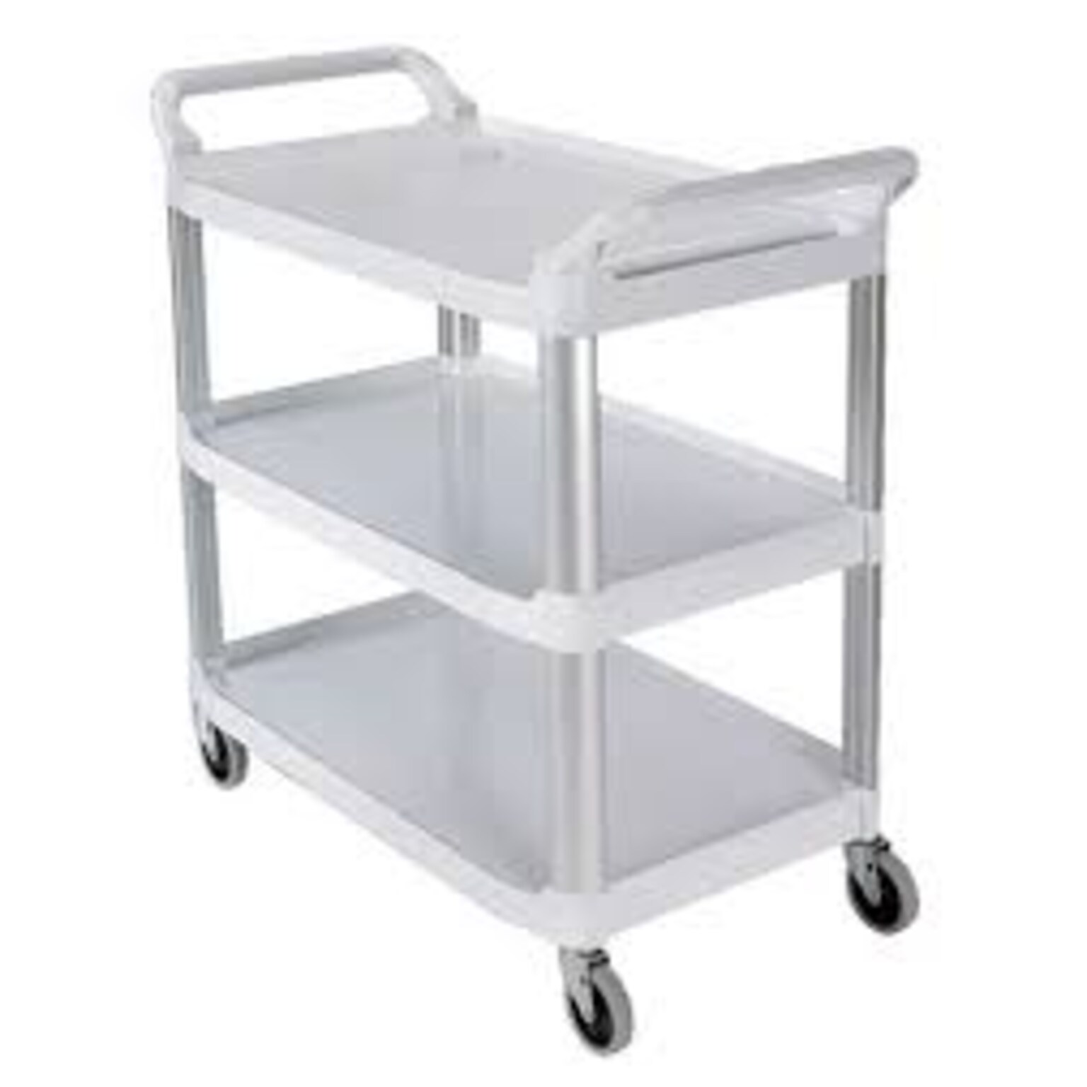 Rubbermaid Commercial 3-Shelf Plastic/Poly Mobile Utility Cart with Lockable Wheels, Black (FG409100BLA)