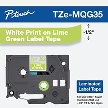 Brother P-touch TZe-MQG35 Laminated Label Maker Tape, 1/2 x 16-4/10, White on Lime Green (TZe-MQG3