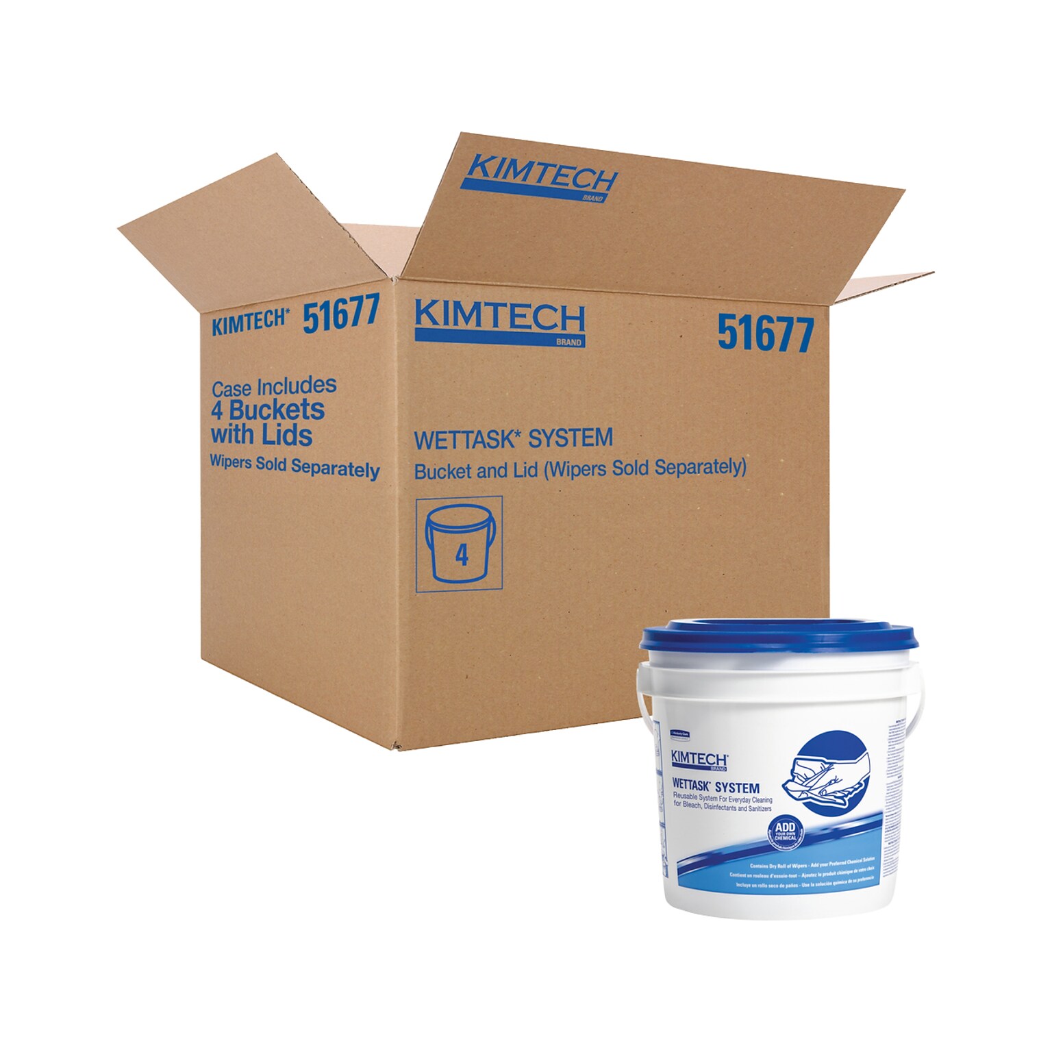 Kimtech WetTask HDPE Wiping System Bucket, Blue/White, 4/Carton (51677)